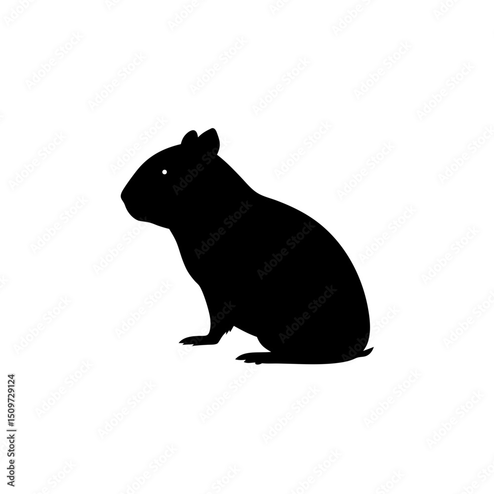 Fototapeta premium Curious Side View of a Hamster Sitting Black Silhouette Vector Clip Art Illustration