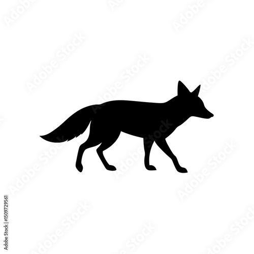 Stealthy Side View of a Fox Sneaking Black Silhouette Vector Clip Art Illustration