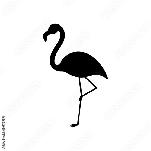 Proud Side View of a Flamingo Standing Black Silhouette Vector Clip Art Illustration