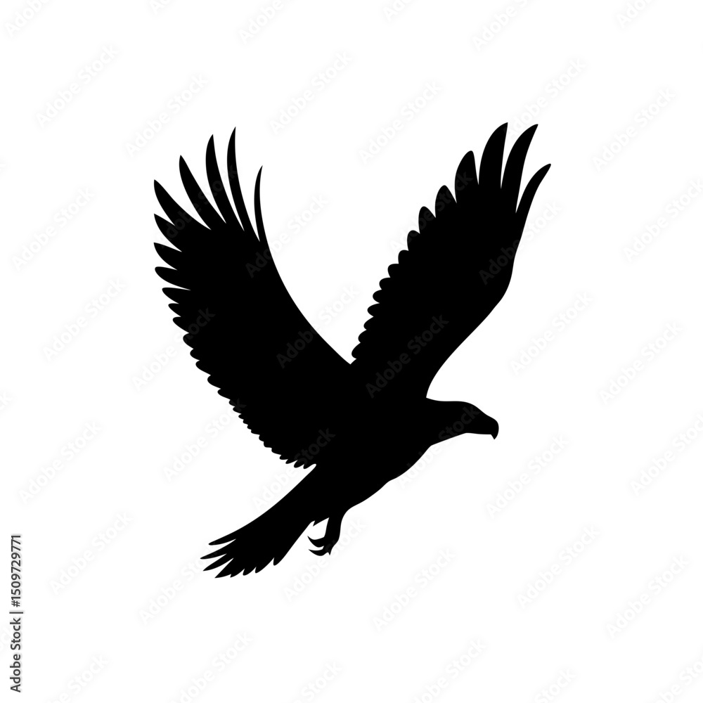 Obraz premium Black Silhouette Of a Side View Eagle Soaring in Sky vector illustration