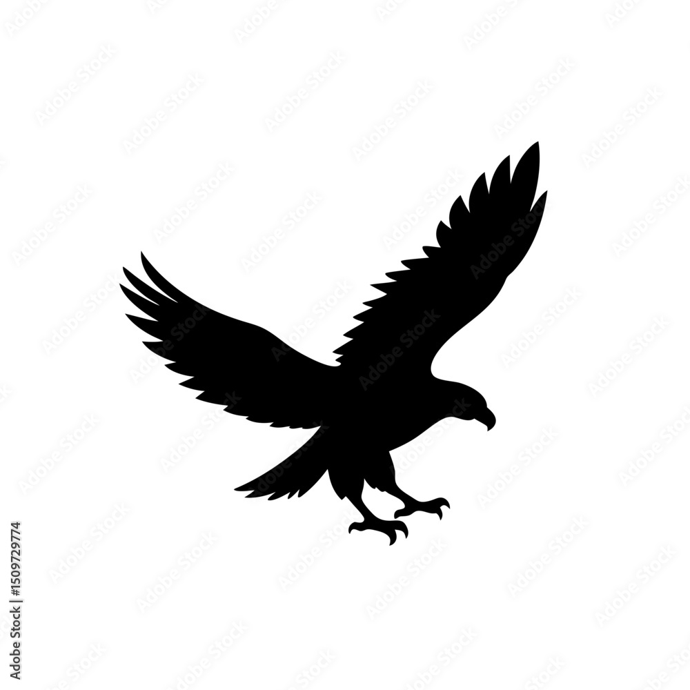 Fototapeta premium Black Silhouette Of a Side View Eagle Landing with Talons Ready vector illustration