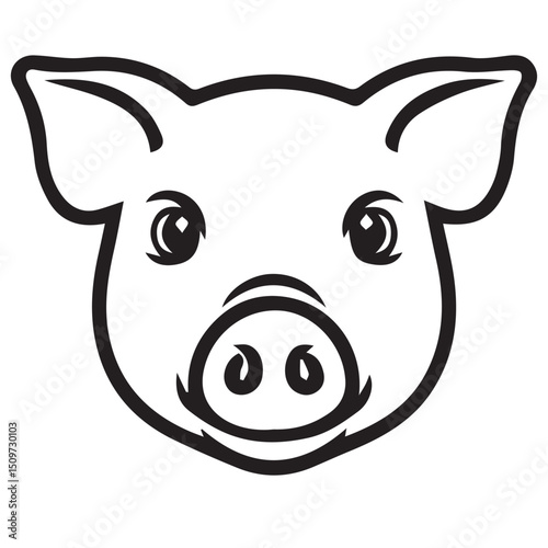 Cartoon pigs face outline two eyes snout ears smiling