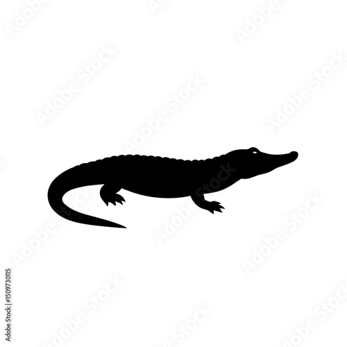 Black Silhouette Of a Side View Crocodile Crawling Stealthily vector illustration