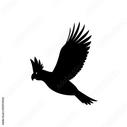 Black Silhouette Of a Side View Cockatoo Flying with Wings Spread vector illustration