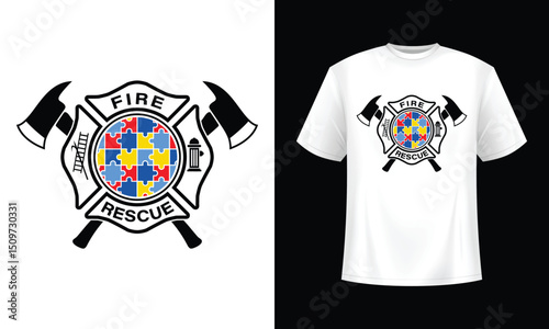 Firefighter autism awareness t-shirt - fire rescue puzzle piece emblem design.jpg