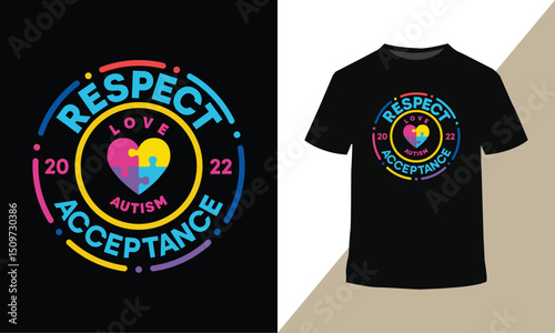 Respect acceptance autism awareness t-shirt with heart puzzle design