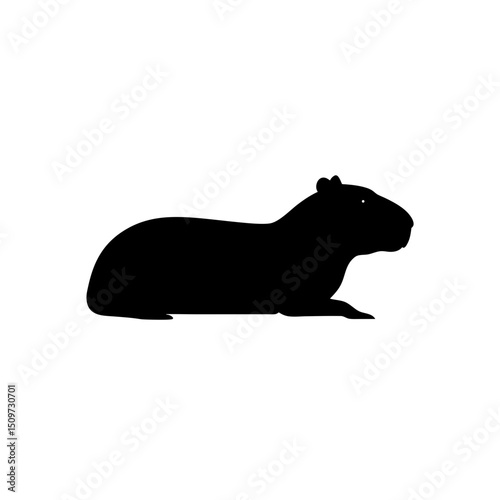 Black Silhouette Of a Side View Capybara Resting Calmly vector illustration