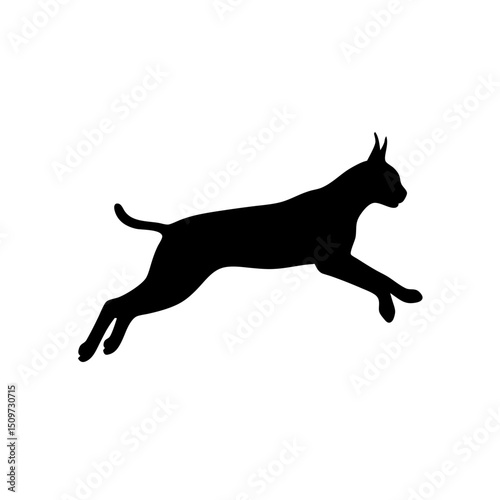 Black Silhouette Of a Side View Caracal Leaping with Ears Perked vector illustration