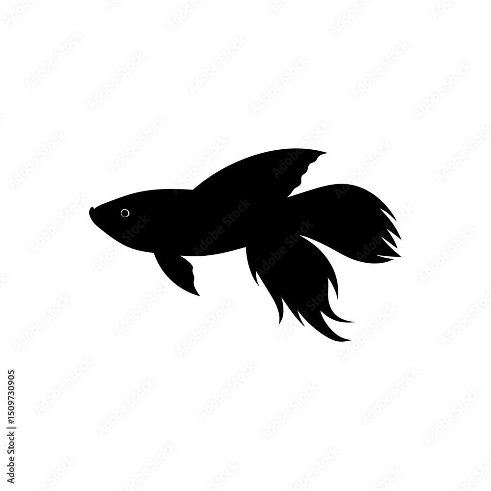 Fototapeta premium Black Silhouette Of a Side View Betta Fish Swimming Gracefully vector illustration