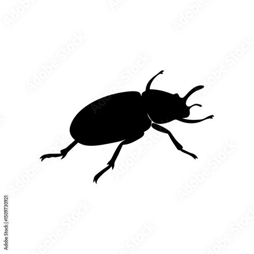 Black Silhouette Of a Side View Beetle Creeping on White Background vector illustration