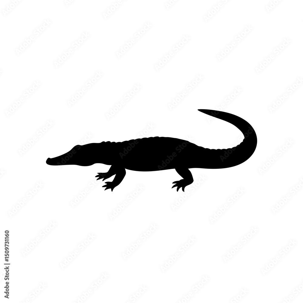 Naklejka premium Black Silhouette Of a Side View Alligator Crawling vector illustration