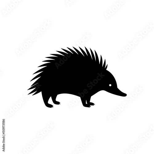 Black Silhouette Of an Echidna Walking on White Background vector illustration