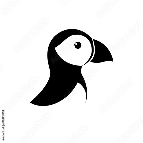 Black Silhouette Of a Puffin Head Portrait on White Background vector illustration