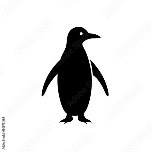 Black Silhouette Of a Penguin Standing on White Background vector illustration
