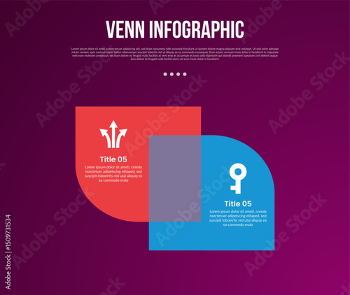 venn diagram infographic with round rectangle box container opposite up and down direction with 2 point dark background style for slide presentation