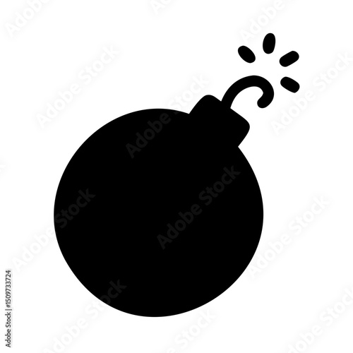 Minimalist Bomb Symbol Vector Black Silhouette on Clear Background