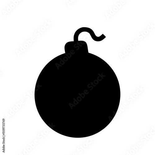 Bomb Silhouette Explosive Icon, Danger Symbol, Black Round Bomb Illustration