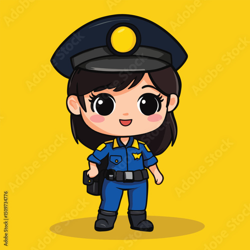 Cheerful Anime Girl Police Officer in Uniform