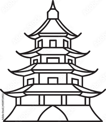 pagoda outline vector illustration line art	