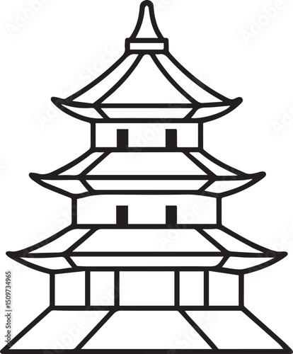 pagoda outline vector illustration line art	