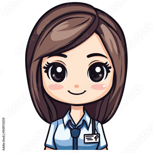 Cheerful Anime Girl with Brown Hair and Blue Shirt