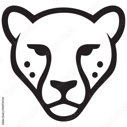 A stylized black and white illustration of a cheetahs head