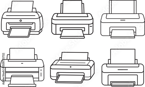 Set of printer outline vector illustration line art