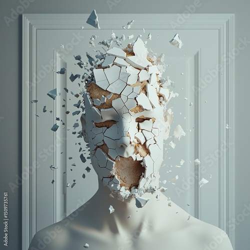Transcending Chaos: Person Emerging from Shattered Reality into Light-Filled Therapy Room