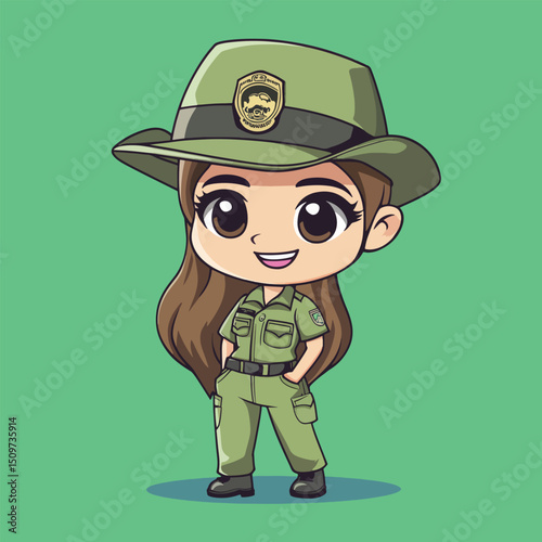 Cheerful Anime Park Ranger Girl in Uniform