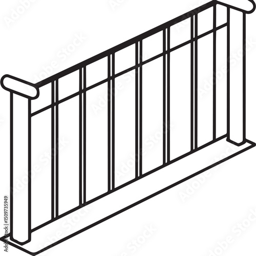 Balcony railing outline vector illustration line art	