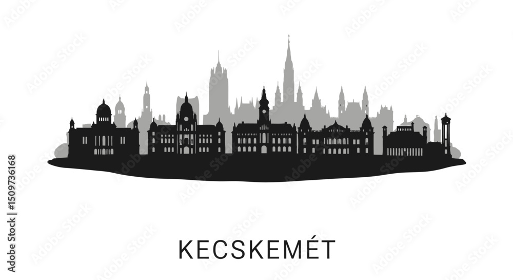 Fototapeta premium Kecskemet Skyline with Hungary, Vector, and Silhouette.