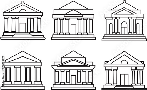 Set of museum outline vector illustration line art	