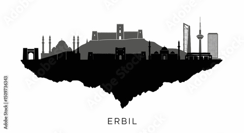 Erbil skyline with Iraq Cityscape silhouette.