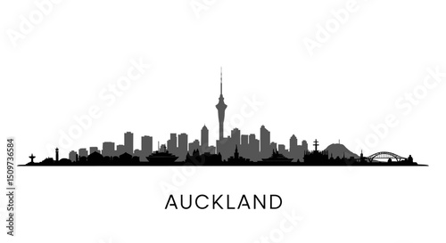 Auckland Skyline New Zealand City Silhouette.