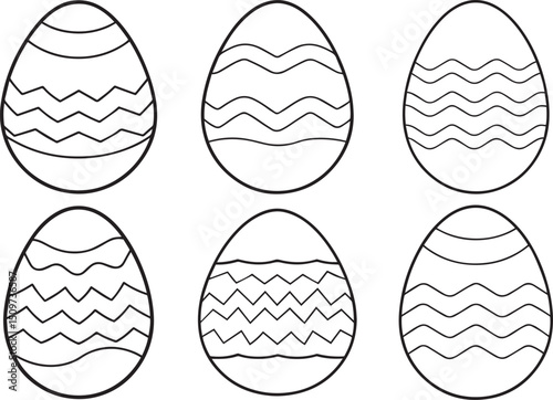 Set of easter egg outline vector illustration line art	