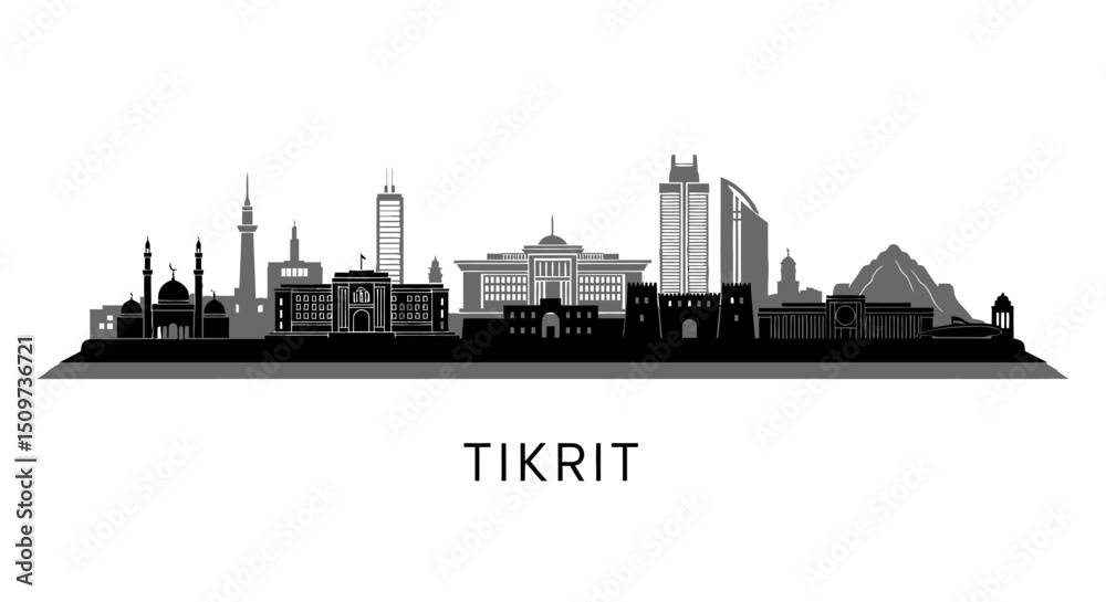 Naklejka premium Tikrit Iraq skyline vector silhouette.