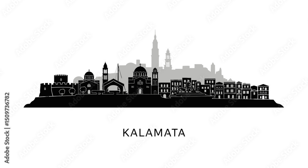 Fototapeta premium Kalamata Skyline Cityscape Silhouette with Greece.