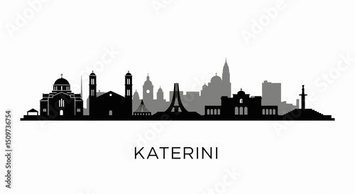 Katerini Greece Skyline Silhouette Vector.