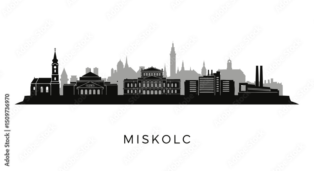Obraz premium Miskolc Cityscape Silhouette with Hungary Skyline.