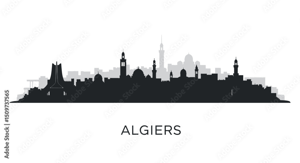 Fototapeta premium Algiers Skyline Vector with Algeria Cityscape Silhouette.
