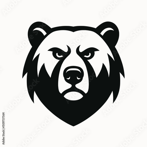 Bear Head Logo in Monochrome Black Vector Illustration
