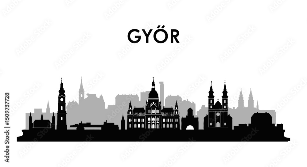 Fototapeta premium Gyor Hungary Skyline Silhouette Vector.