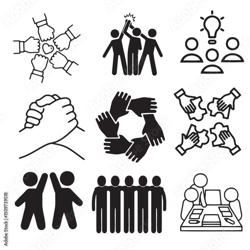 Teamwork and collaboration icon set