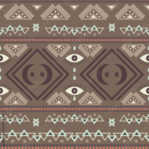 Colorful tribal design with red, green, and blue hues arranged in intricate patterns