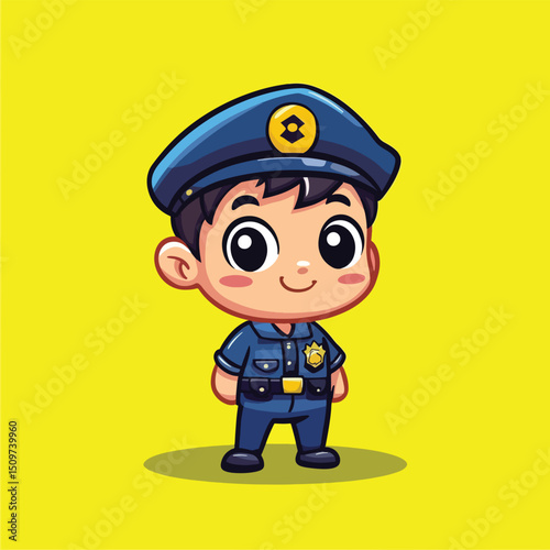 Cheerful Cartoon Boy Dressed as a Police Officer