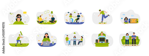 Games illustration set. Flat vector illustration concept.