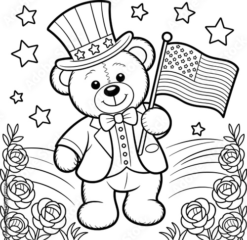Patriotic teddy bear coloring page fourth of july