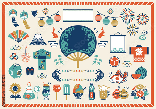 Japanese Summer Festival Icon Set .Vector illustration