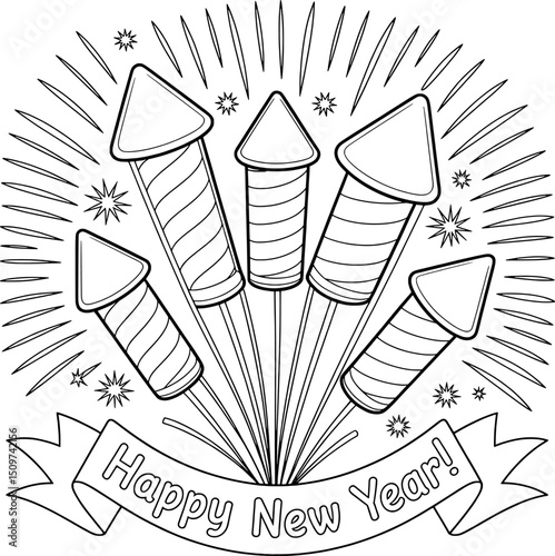 Happy new year fireworks coloring page festive celebration