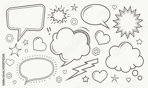 Comic Book Speech Bubbles and Design Elements A Collection of Hand-Drawn Style Speech Bubbles, Stars, Hearts, and More for Your Creative Projects